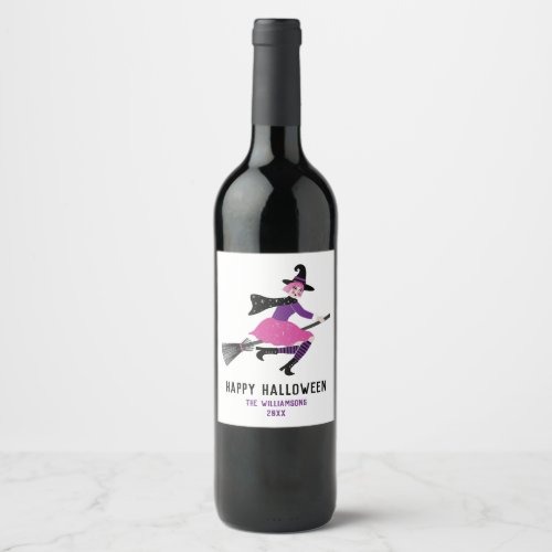 Halloween Witch Wine Party Wine Label