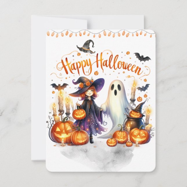 Halloween Witch Witchcraft Wizards Castle Holiday Card (Front)