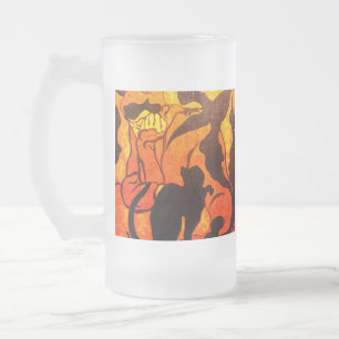 Halloween Witch with a Black Cat Frosted Glass Beer Mug