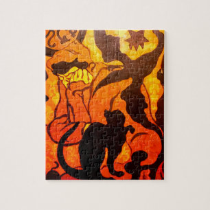 Halloween Witch with a Black Cat Jigsaw Puzzle