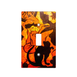 Halloween Witch with a Black Cat Light Switch Cover