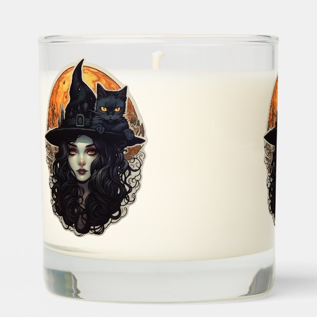 Halloween Witch with Black cat Scented Candle (Front)