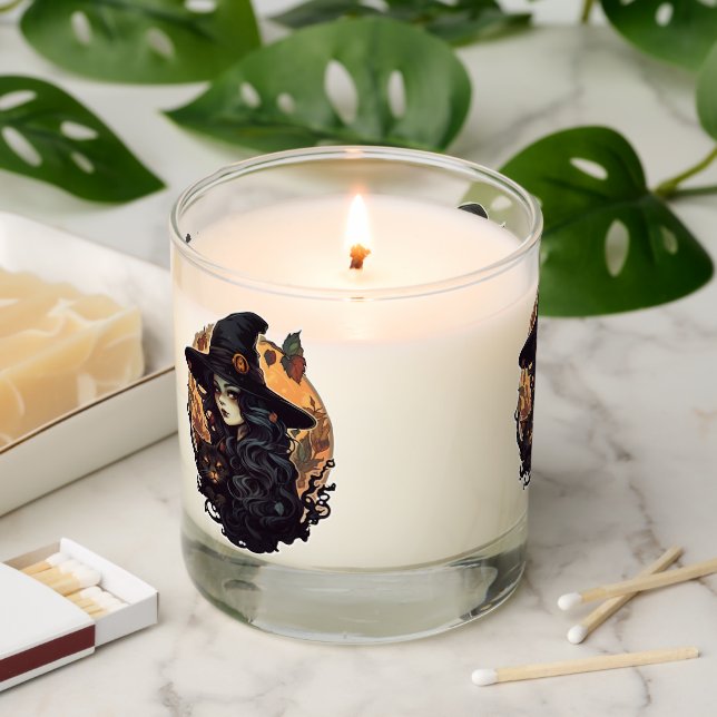 Halloween Witch with Black cat Scented Candle (Lit)