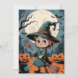 Halloween - Witch with Broom Invitation