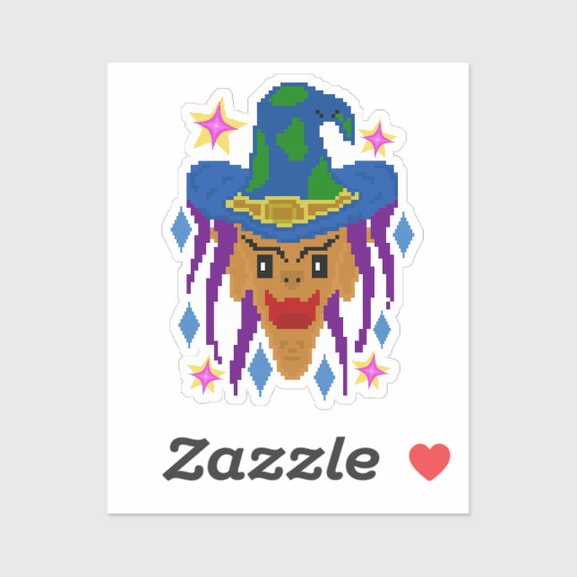  Halloween Witch with Broom – Pixel Art Sticker (Sheet)