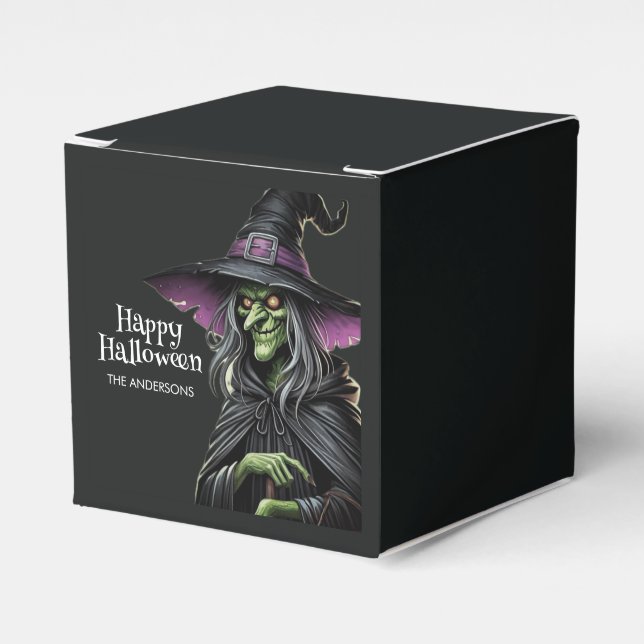 Halloween Witch with Broom Treat Favor Box (Front Side)