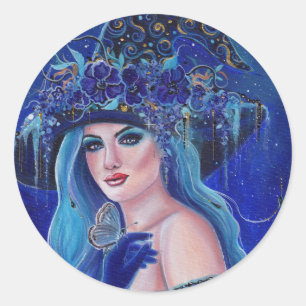Halloween witch with butterflies by Renee Lavoie Classic Round Sticker