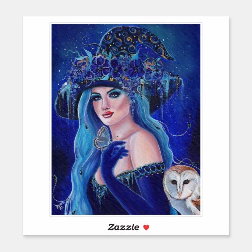 Halloween witch with butterflies by Renee Lavoie Sticker