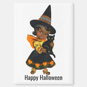 Halloween Witch With Cat Magnet