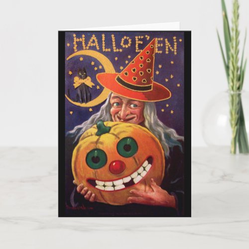 Halloween Witch with Funny Pumpkin Card