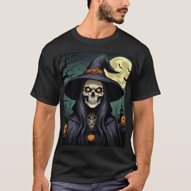 Halloween Witch with Glowing Eyes T-Shirt (Front)