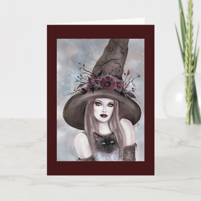 Halloween Witch with kitty card by Renee Lavoie (Front)
