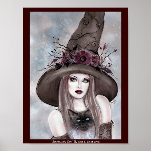 Halloween Witch with kitty poster by Renee Lavoie