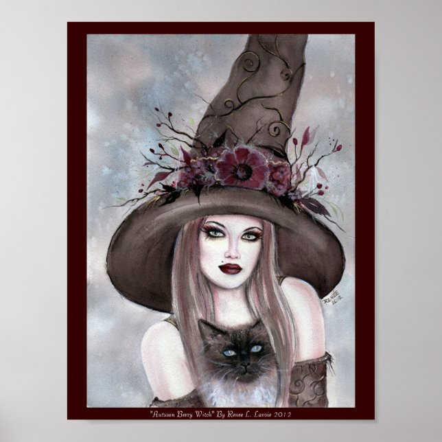 Halloween Witch with kitty poster by Renee Lavoie (Front)