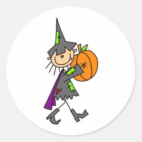 Halloween Witch with Pumpkin Classic Round Sticker