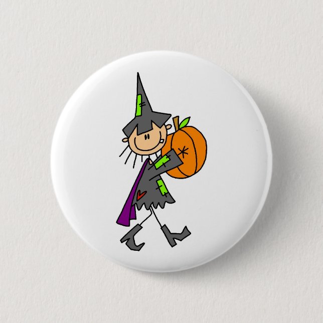 Halloween Witch with Pumpkin Pinback Button (Front)