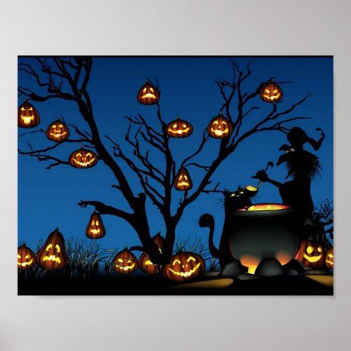 Halloween Witch with pumpkins Poster