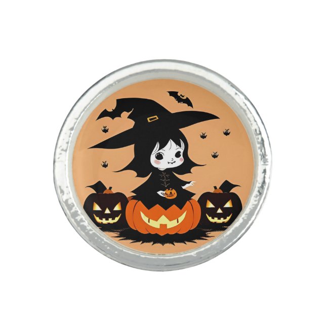 Halloween Witch with Pumpkins Ring (Front)