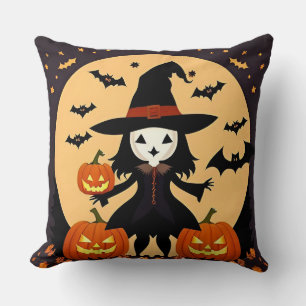 Halloween Witch with Pumpkins Throw Pillow