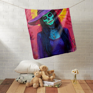 Halloween Witch with Skull Face Design Baby Blanket
