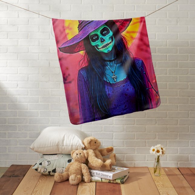 Halloween Witch with Skull Face Design Baby Blanket (In Situ)