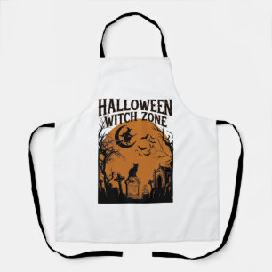 Halloween Witch Zone Black Cat Graveyard Bats Moon Apron