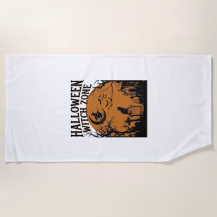 Halloween Witch Zone Black Cat Graveyard Bats Moon Beach Towel