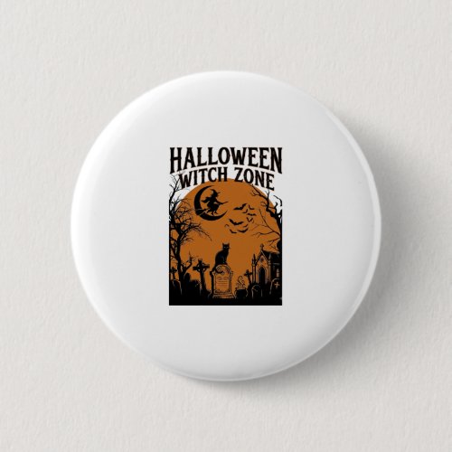 Halloween Witch Zone Black Cat Graveyard Bats Moon Button