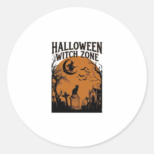 Halloween Witch Zone Black Cat Graveyard Bats Moon Classic Round Sticker