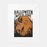 Halloween Witch Zone Black Cat Graveyard Bats Moon Fleece Blanket