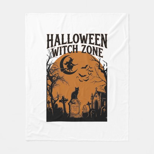 Halloween Witch Zone Black Cat Graveyard Bats Moon Fleece Blanket