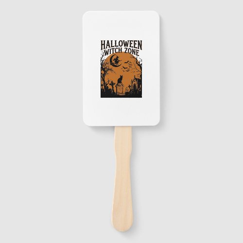 Halloween Witch Zone Black Cat Graveyard Bats Moon Hand Fan