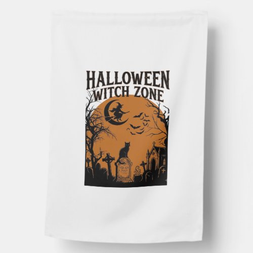 Halloween Witch Zone Black Cat Graveyard Bats Moon House Flag