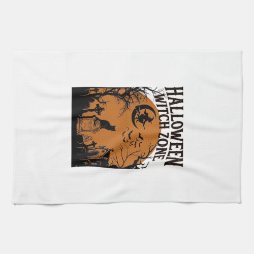 Halloween Witch Zone Black Cat Graveyard Bats Moon Kitchen Towel