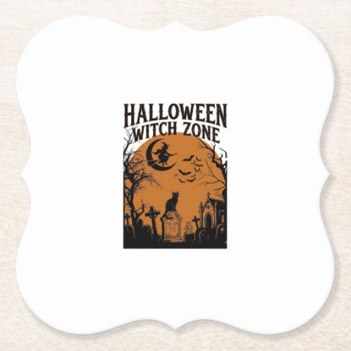 Halloween Witch Zone Black Cat Graveyard Bats Moon Paper Coaster