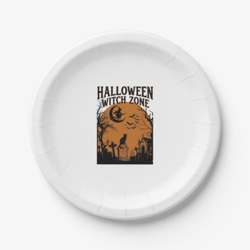 Halloween Witch Zone Black Cat Graveyard Bats Moon Paper Plates