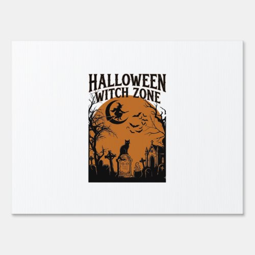 Halloween Witch Zone Black Cat Graveyard Bats Moon Sign