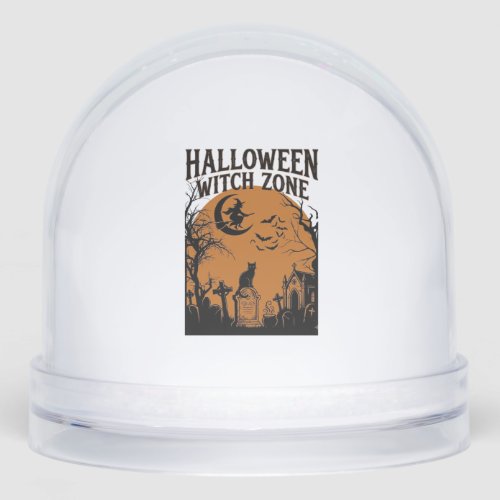 Halloween Witch Zone Black Cat Graveyard Bats Moon Snow Globe
