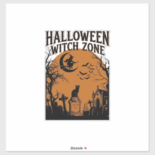 Halloween Witch Zone Black Cat Graveyard Bats Moon Sticker