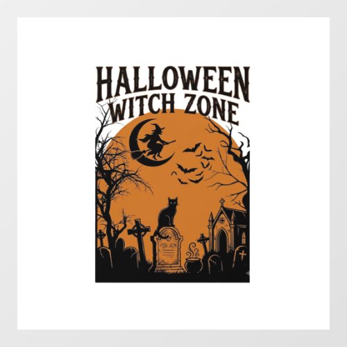 Halloween Witch Zone Black Cat Graveyard Bats Moon Window Cling