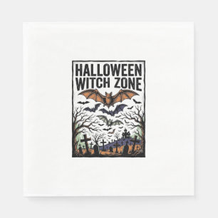 Halloween Witch Zone Vintage Graveyard Bats Design Napkins