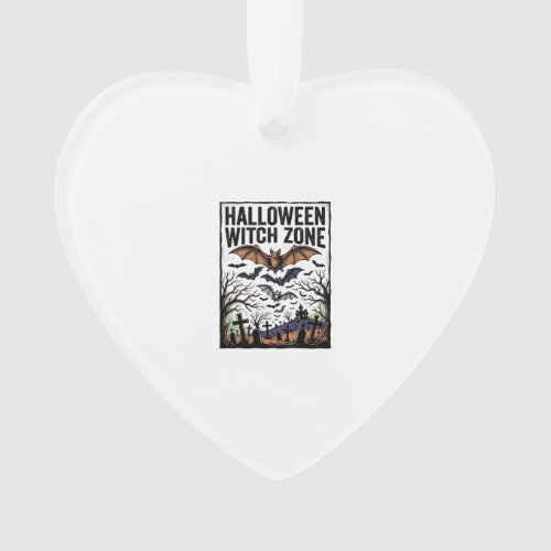 Halloween Witch Zone Vintage Graveyard Bats Design Ornament