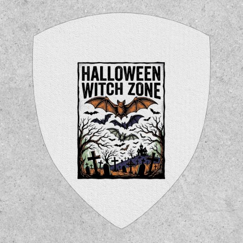 Halloween Witch Zone Vintage Graveyard Bats Design Patch
