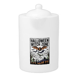 Halloween Witch Zone Vintage Graveyard Bats Design Teapot