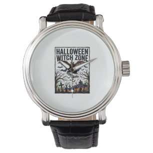 Halloween Witch Zone Vintage Graveyard Bats Design Watch