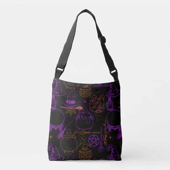 Halloween Witchcraft Pattern Neon 01 Black BG Crossbody Bag (Front)