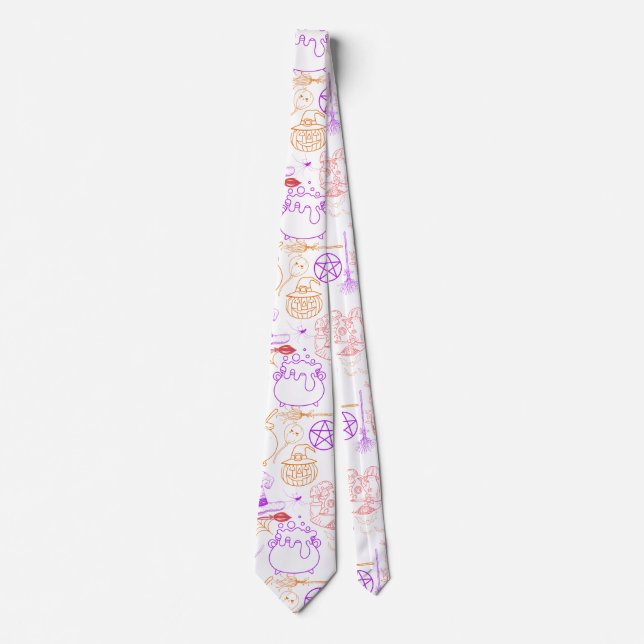 Halloween Witchcraft Pattern Neon 01 Neck Tie (Front)