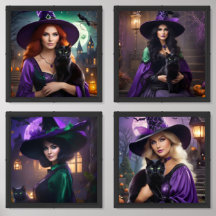 Halloween Witches and Black Cats