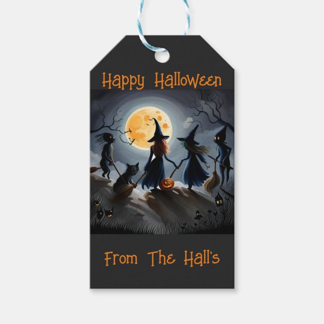 Halloween witches and friends gift tags (Front)