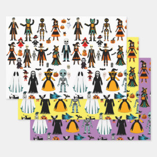 Halloween Witches and Monsters art clipart Wrapping Paper Sheets